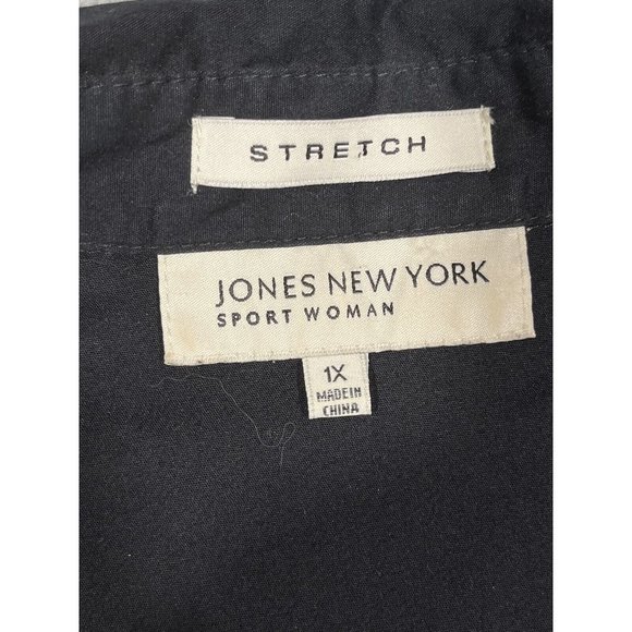 Jones New York Sport Woman Black Button Collared Shirt Stretch Roll Tab Size 1X - Picture 2 of 9